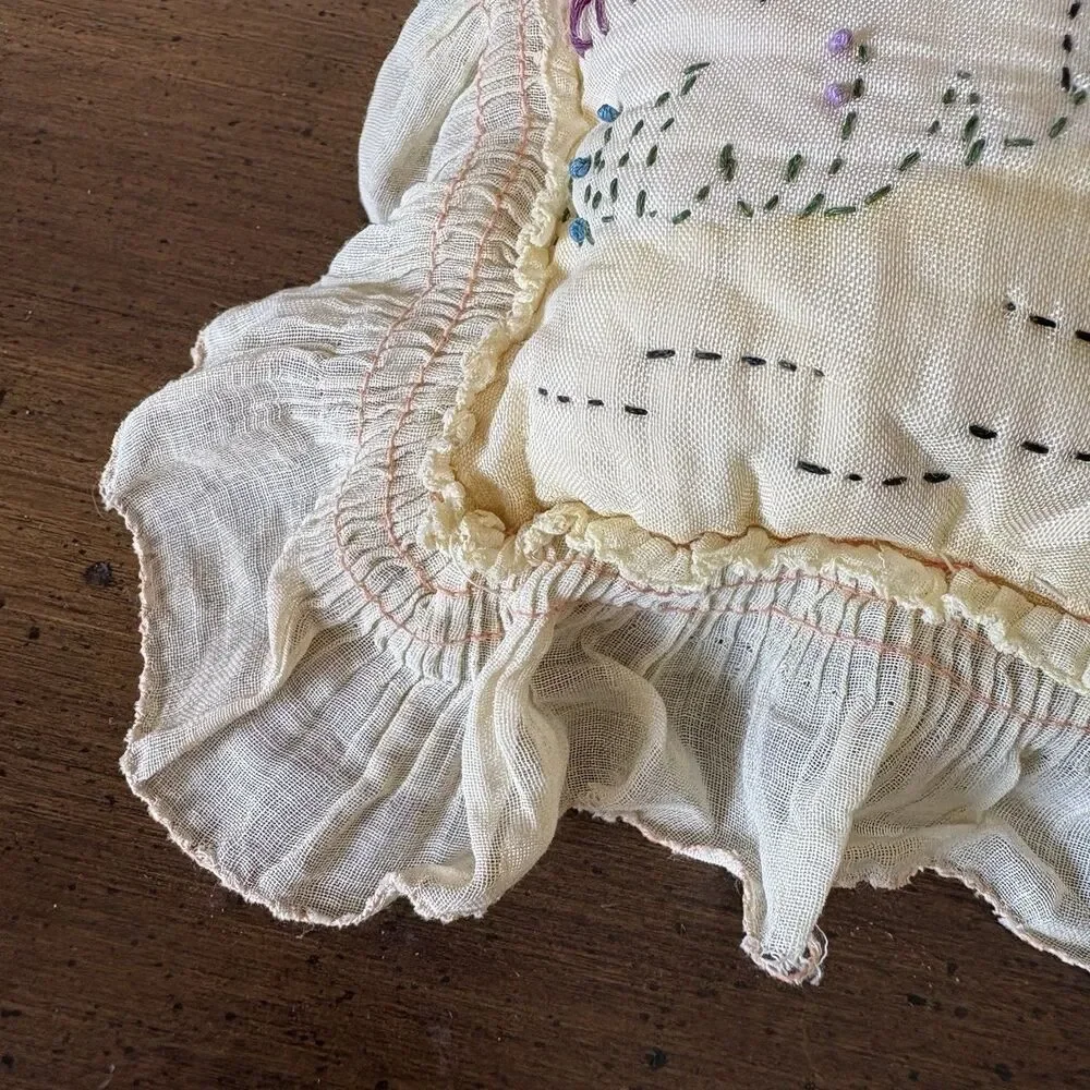 Vtg Pillow 1920s Era Flapper Southern Belle Hand Embroidered Cottagecore AS IS
